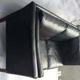 Scandinavian sofa in black leather, early 1970s