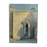Oil on canvas, "Ruelle de Lacoste, Lubéron" by Charnaux, XXth