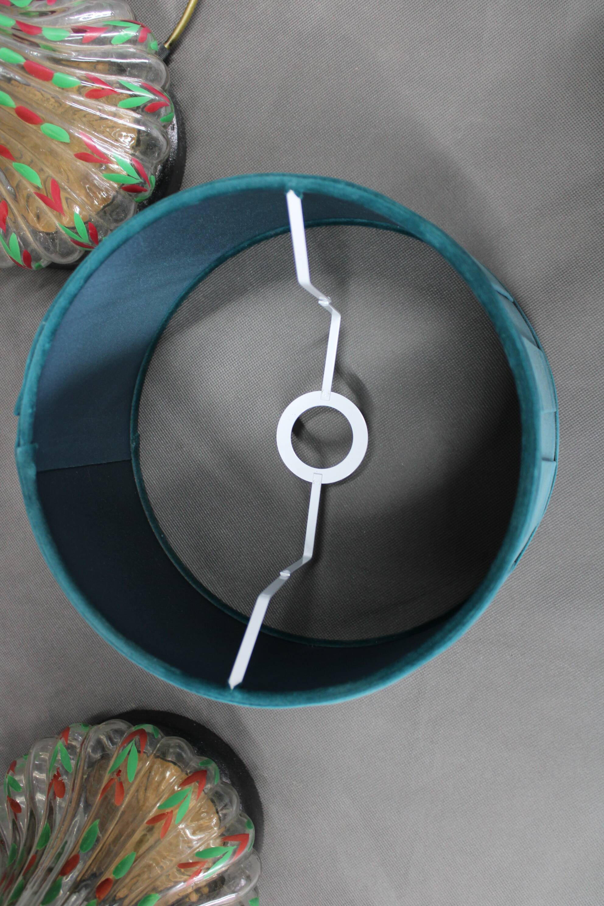 1960s Pair of Hand Painted Glass Table Lamps, Czechoslovakia