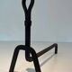 Pair of Modernist Andirons in Wrought Iron with Stylised Torches and Bases Ang