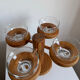Vintage Mid Century Large Wood Candelabra With Four Glass Cups