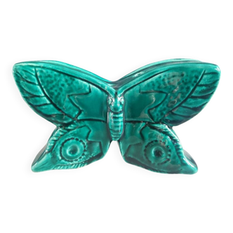 Green glazed ceramic butterfly flower frog