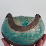 Ceramic pot raku gray and turquoise