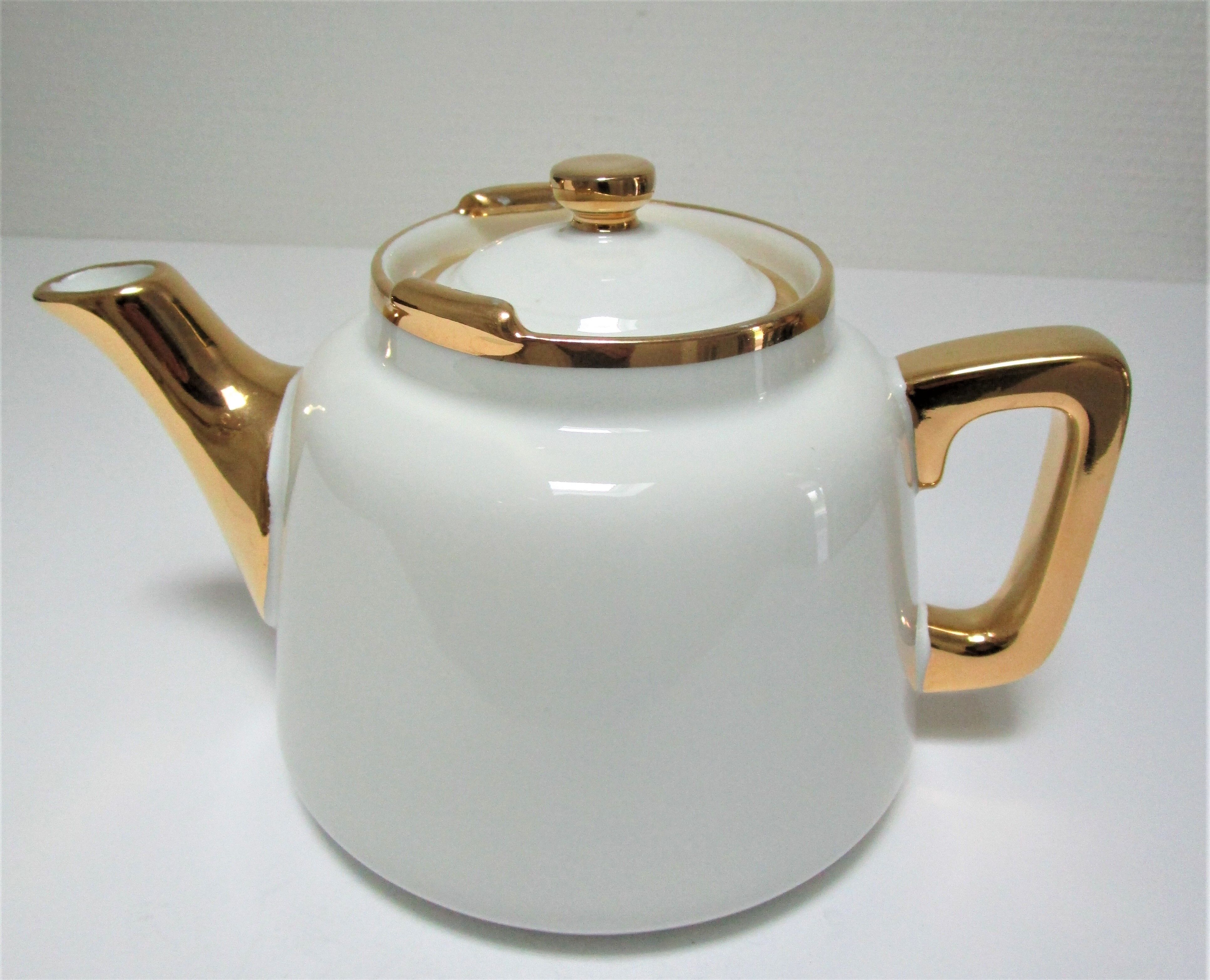 Teapot porcelain white and gold aluminite frugier limoges vintage
