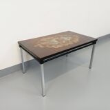 Vintage rectangular coffee table from the 60s 70s in ceramic, black metal and chrome metal