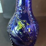 Vintage cobalt blue glass vase with foliage decoration – 20 cm