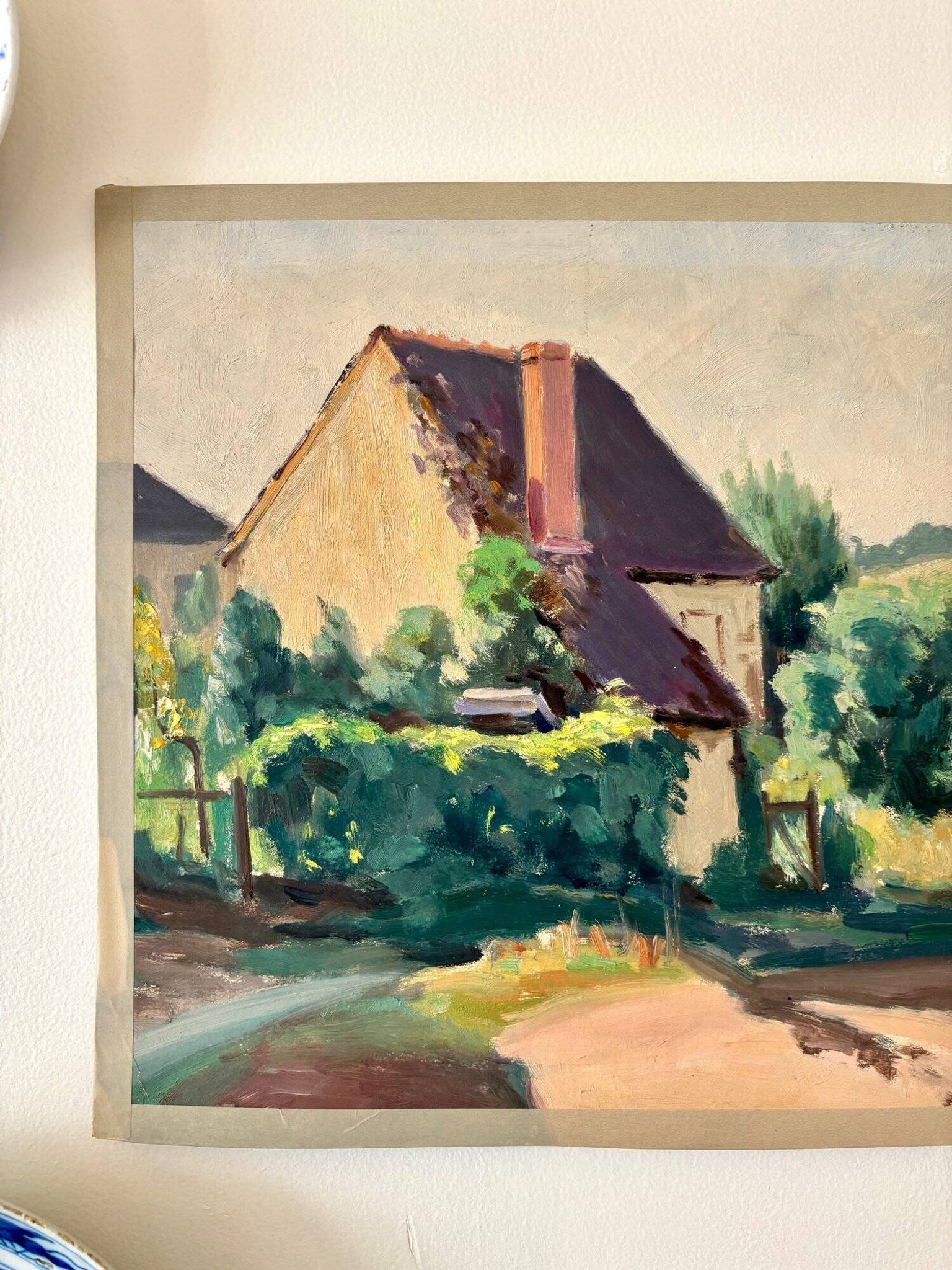 Peinture à l'huile sur toile "Maison et verdure" n°55