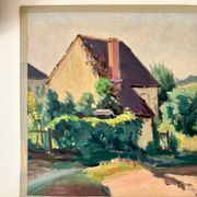 Peinture à l'huile sur toile "Maison et verdure" n°55