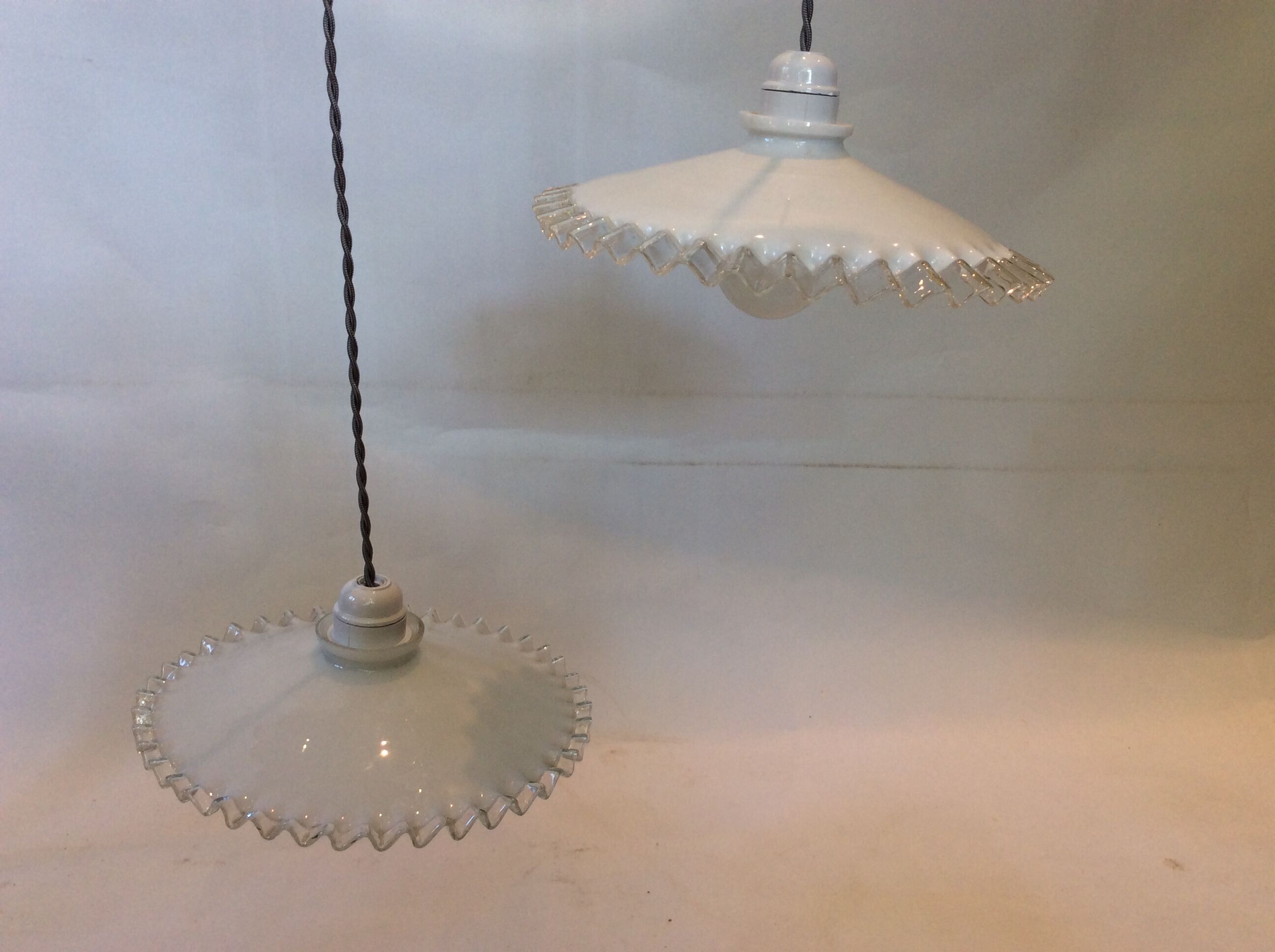 Duo of opaline hanging lamps