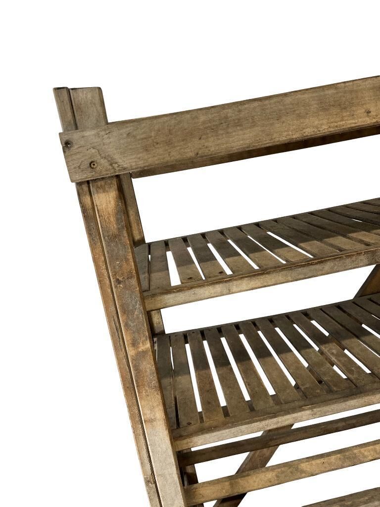 VINTAGE INDUSTRIAL WOODEN SHELF ON WHEELS