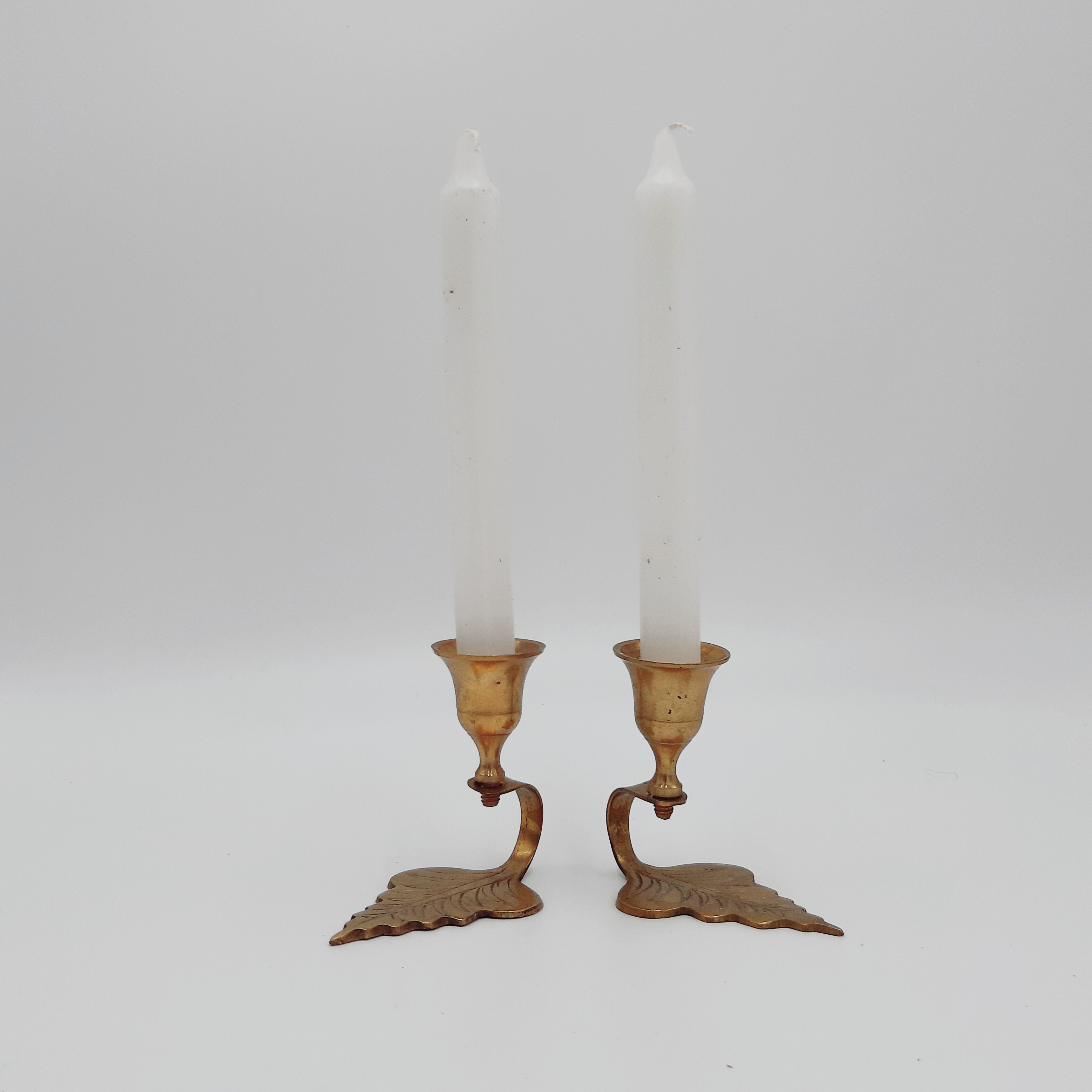 Pair of brass leaf candlesticks