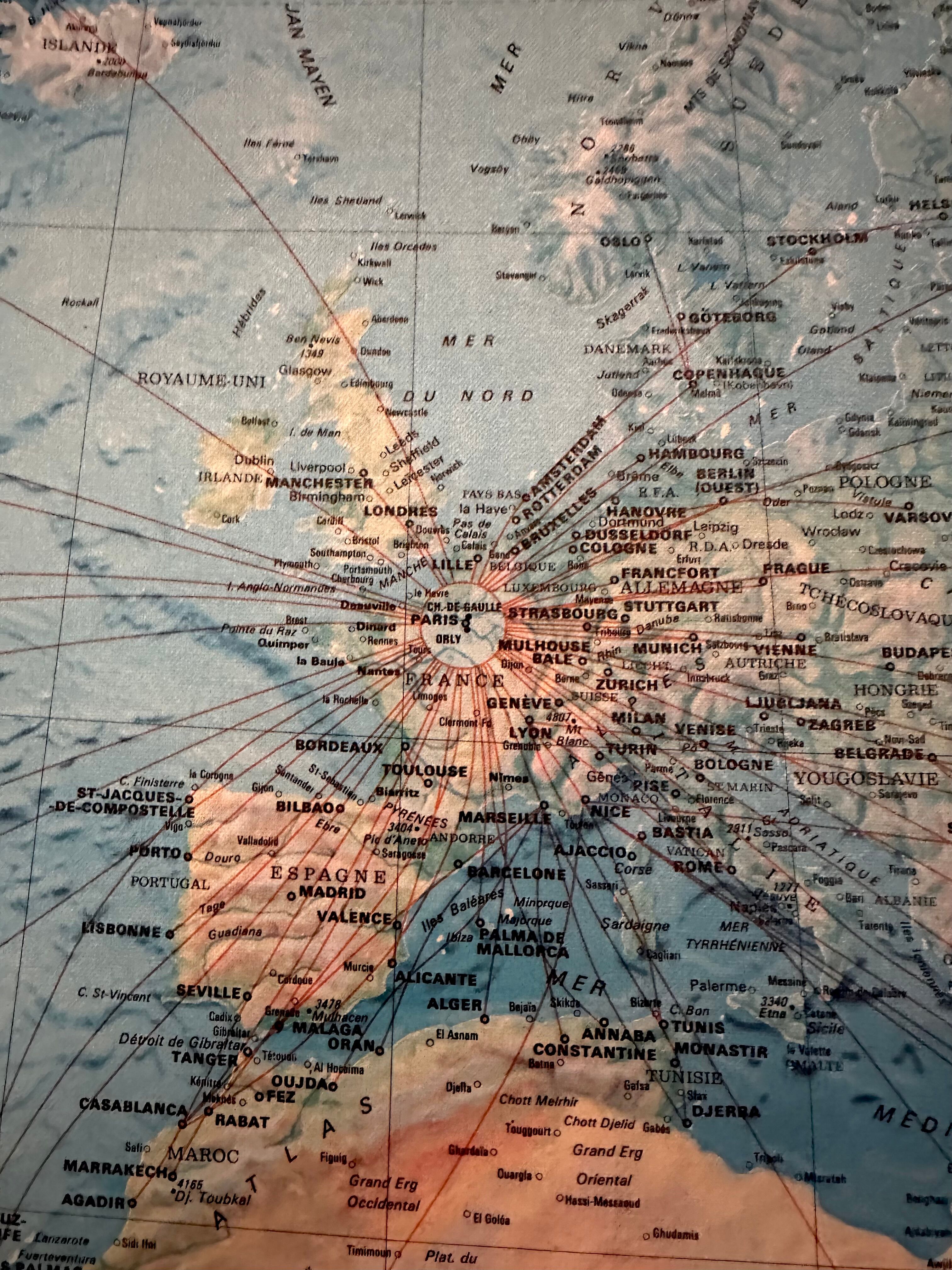 Planisphere map air france 80s - travel agency