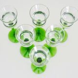 Liqueur set, blown glass, signed Portieux, 1 carafe & 6 stemmed glasses