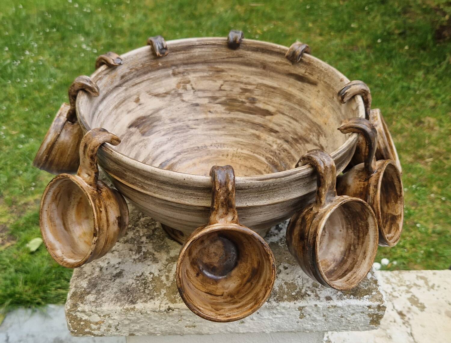 Ceramic punch service signed R. Kapota