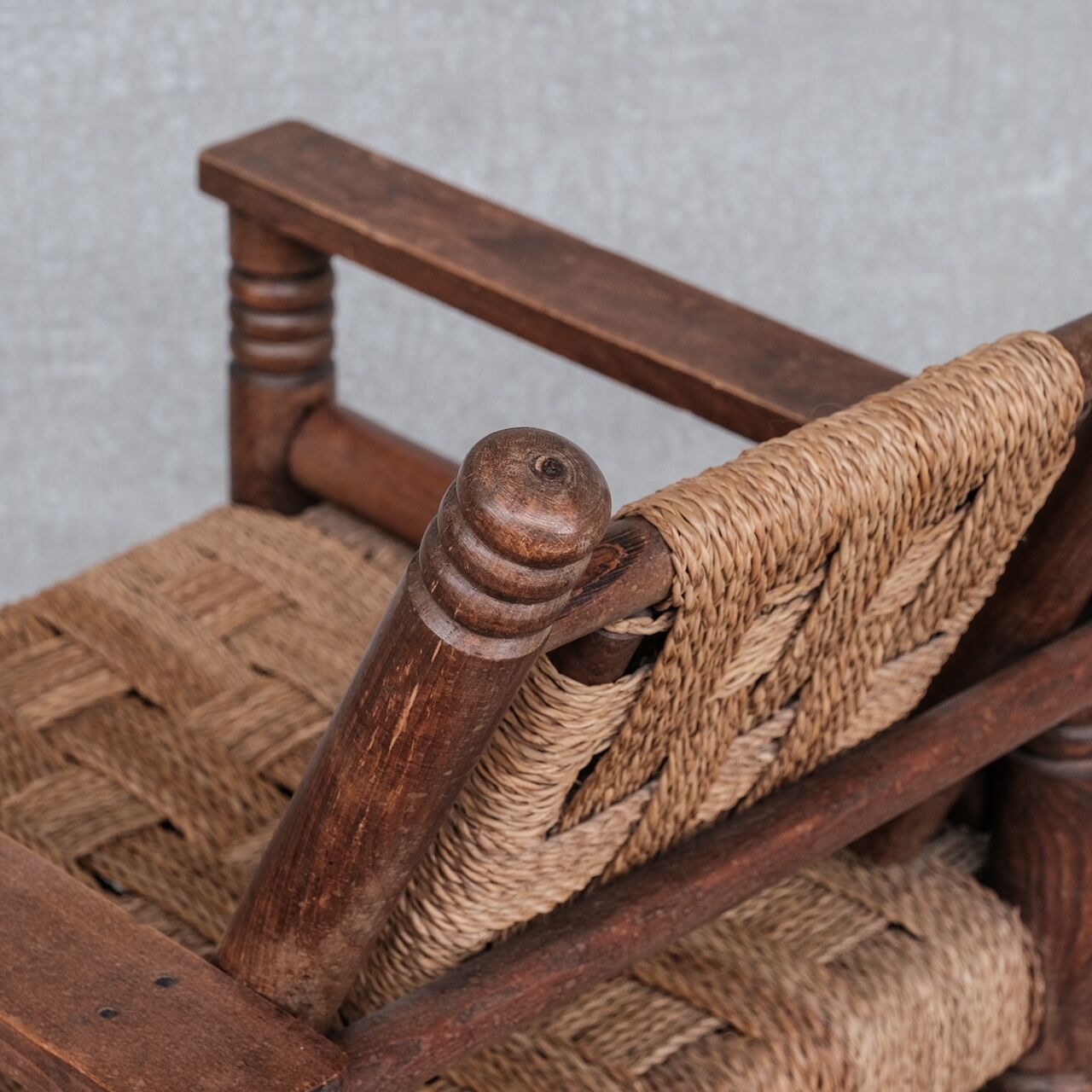 French Art Deco Cord and Oak Armchair