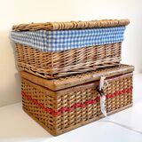 2 chanel boxes in vintage rattan