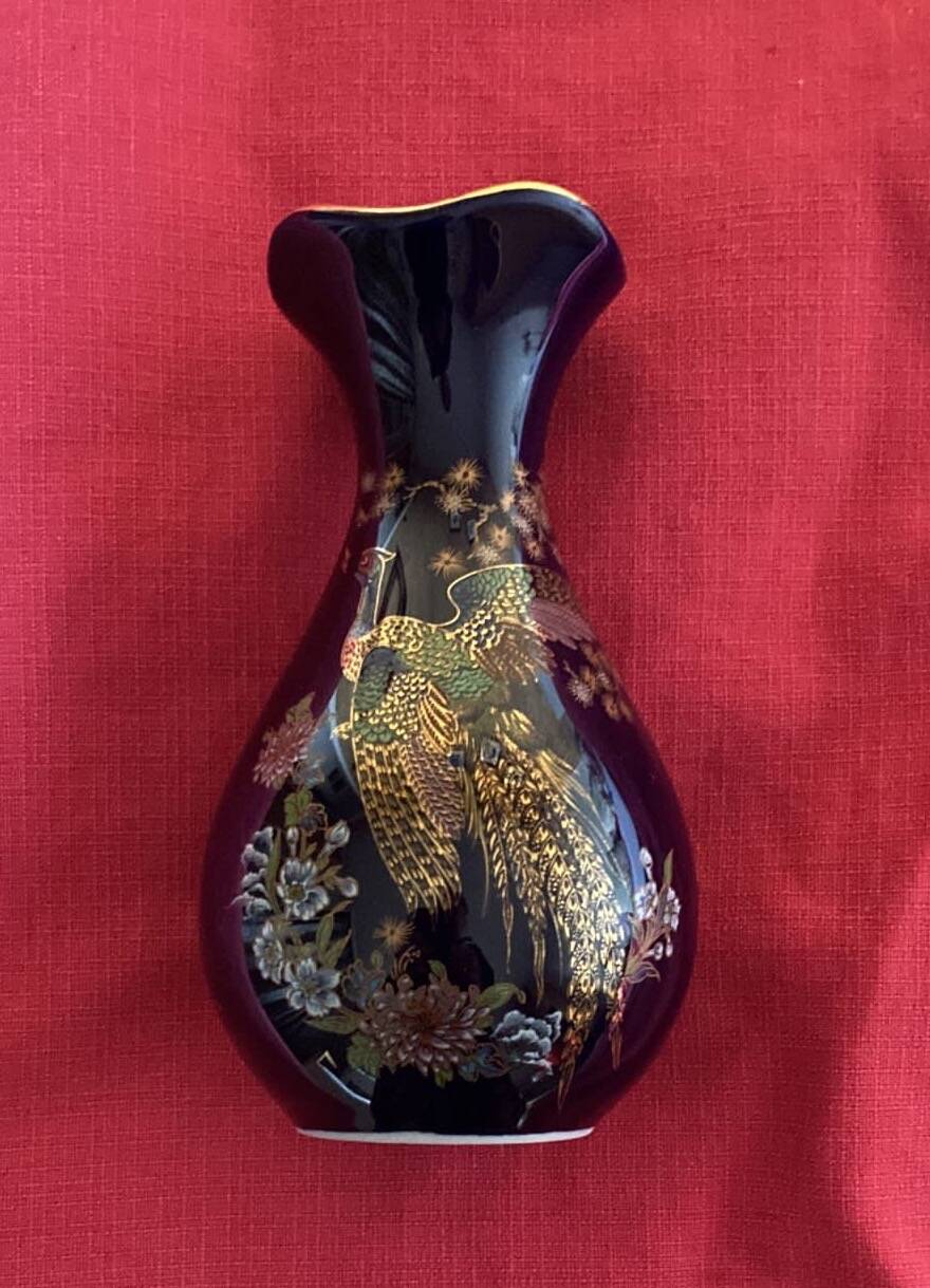 Limoges porcelain vase cobalt blue peacock motif orientalist flowers