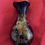 Limoges porcelain vase cobalt blue peacock motif orientalist flowers