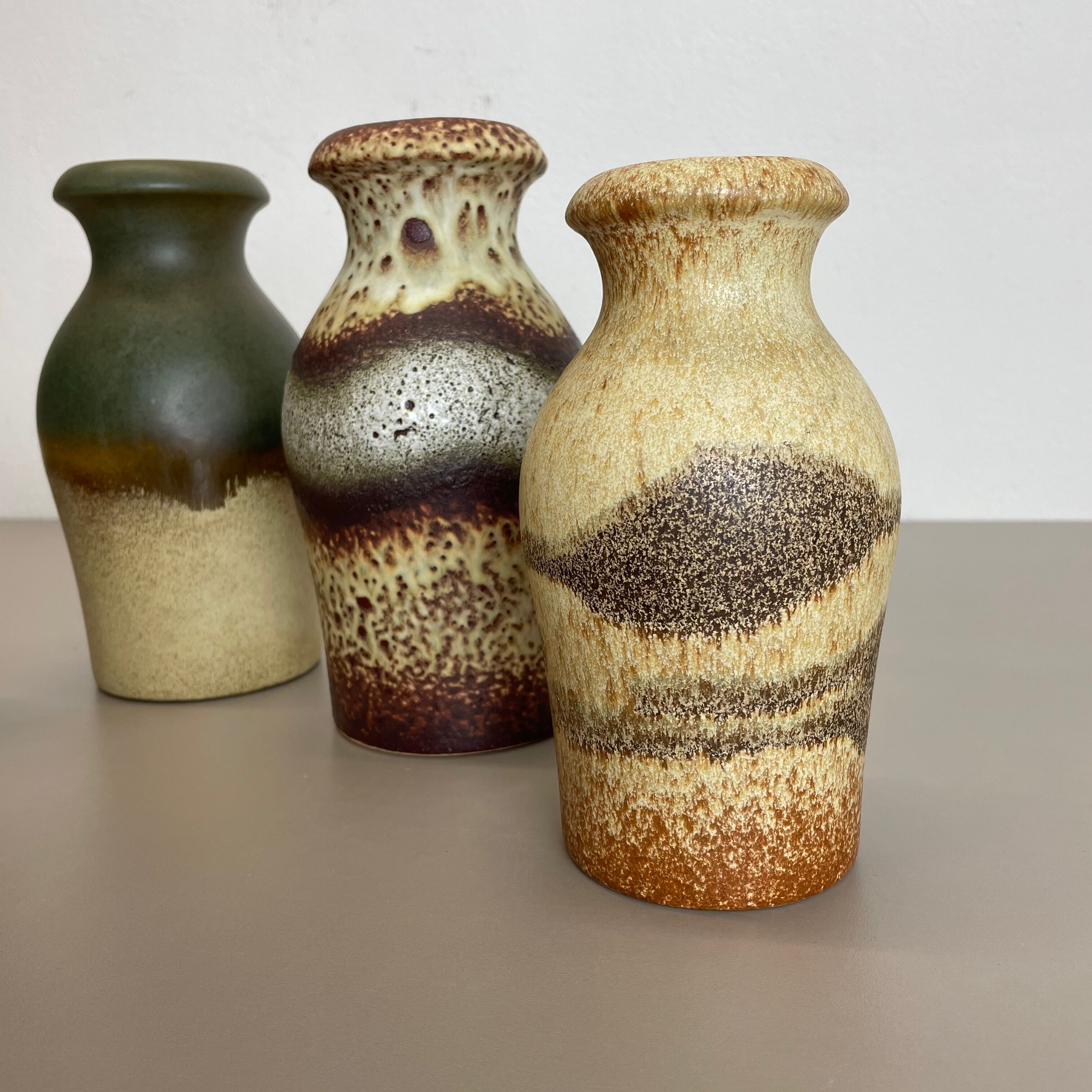 Set of Five Vintage Pottery Fat Lava Vases Made by Scheurich, Germany, 1970s