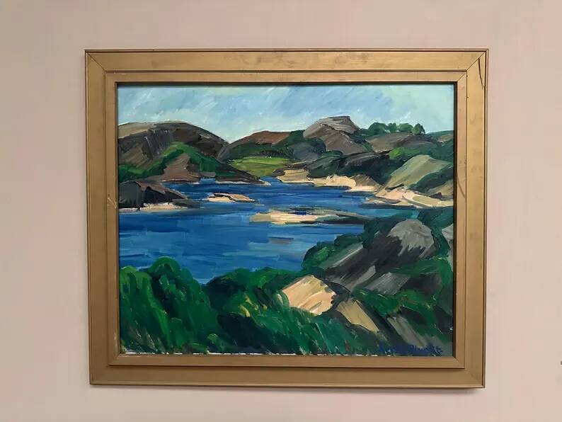 Original Swedish Oil on Canvas - "Lake" by Kersti Flyckt - Signed - Vintage and Framed - 79 × 66 cm (31.1 in × 26 in)