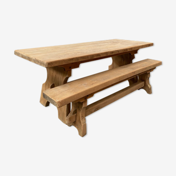 Table de ferme en orme et son banc