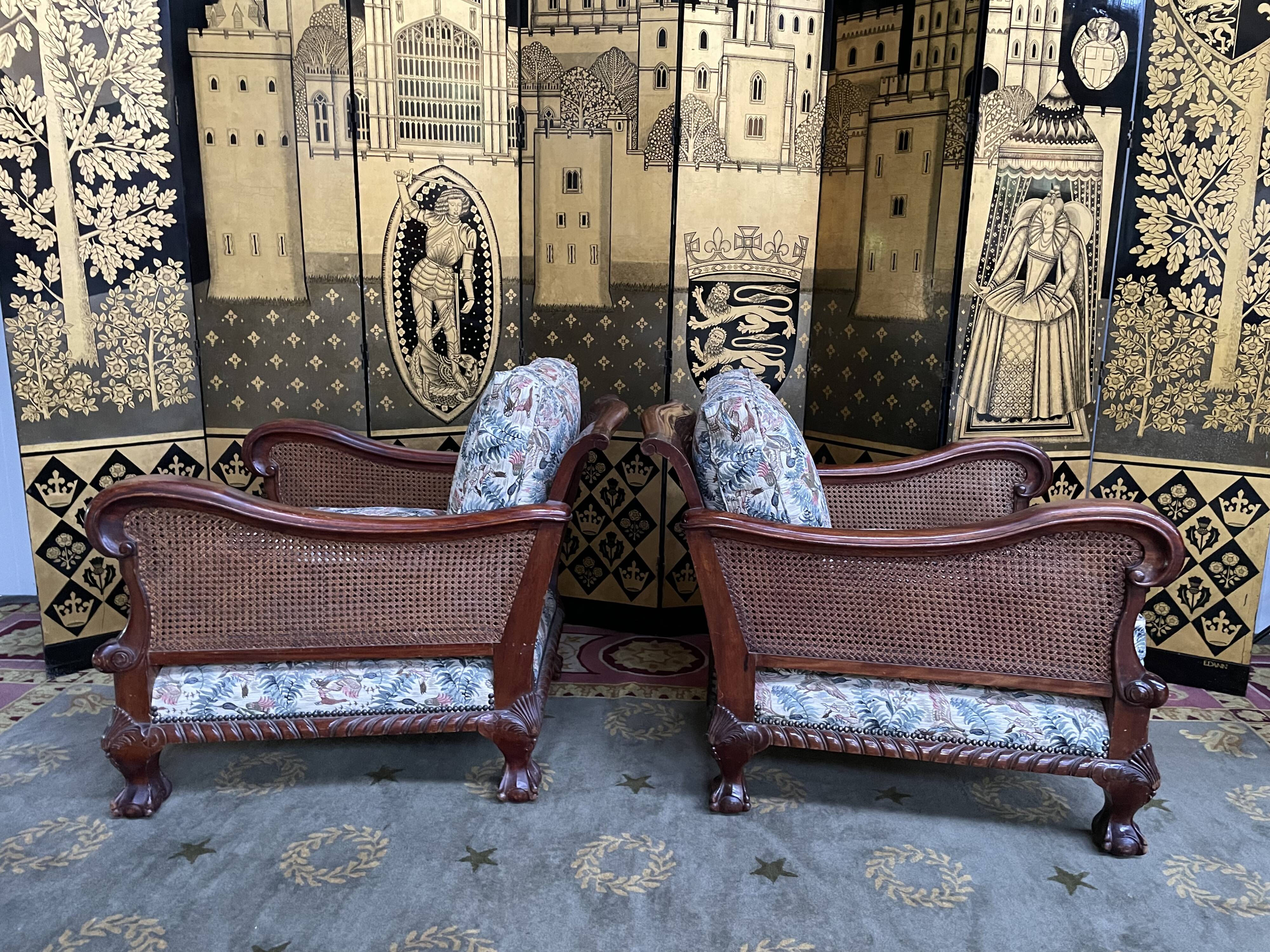 Pair of English mahogany and canning armchairs