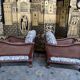 Pair of English mahogany and canning armchairs
