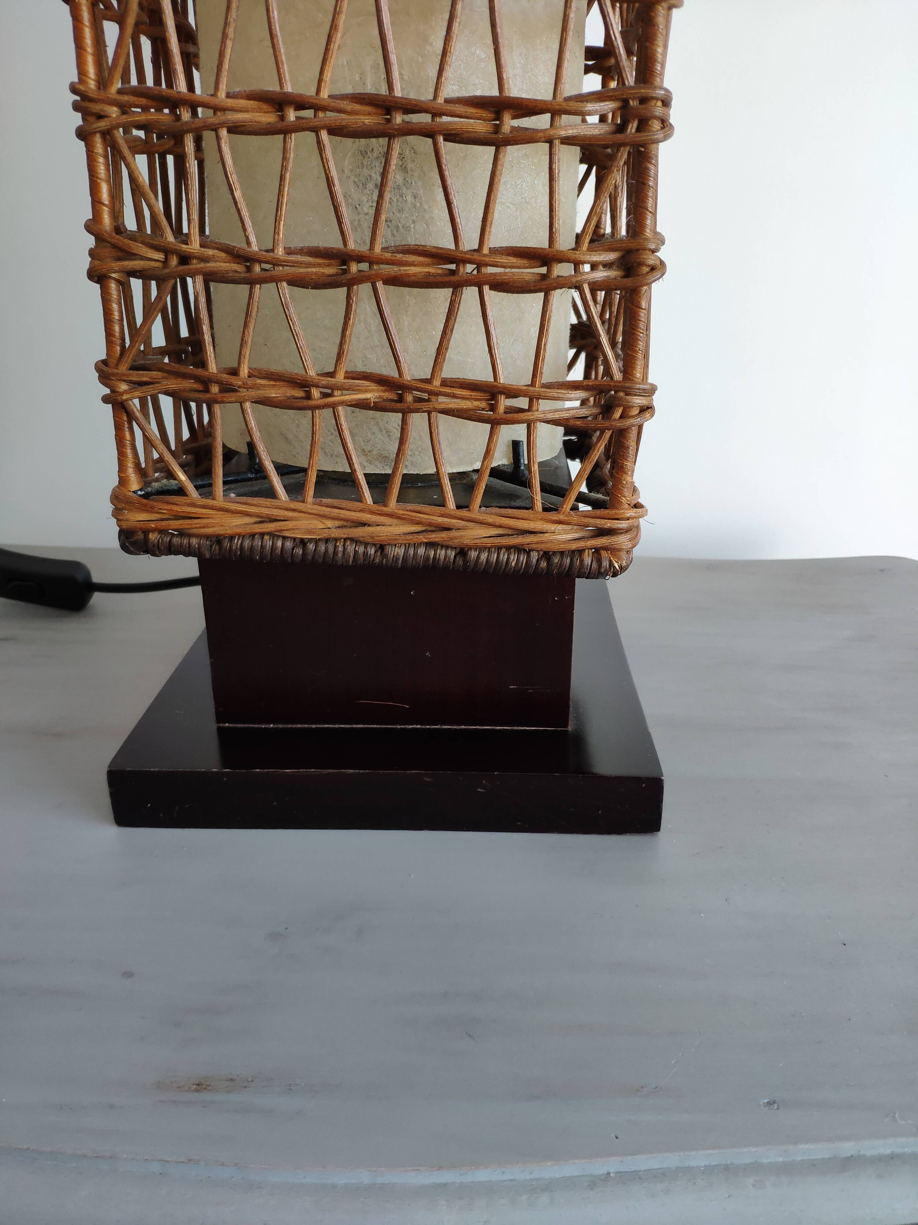 Vintage wicker lamp and exotic wood