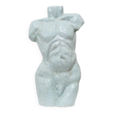 Light blue clay ceramic torso statue – mid-century design sculpture, heavy studio piece