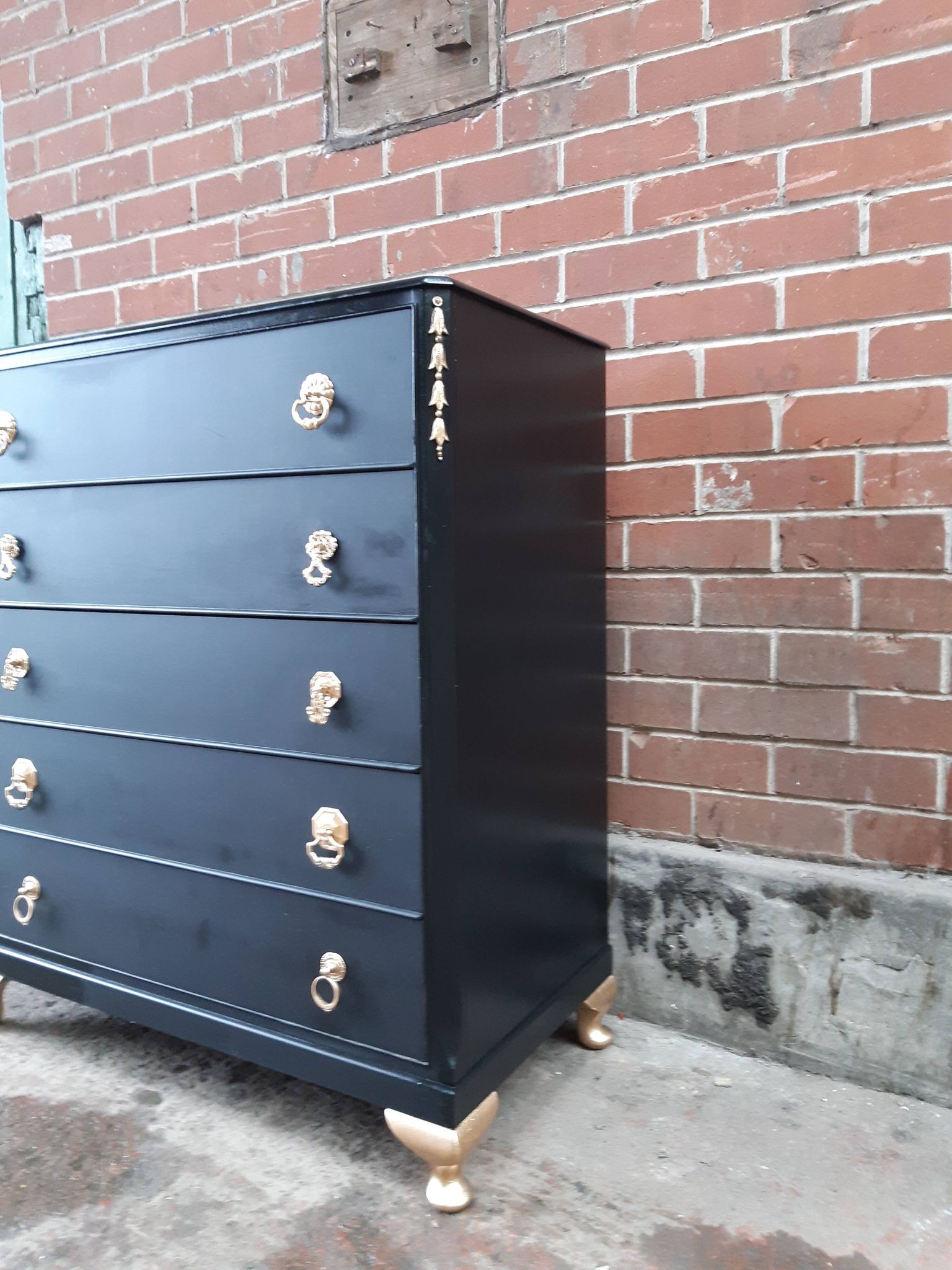 Black gold chest of drawers vintage furniture