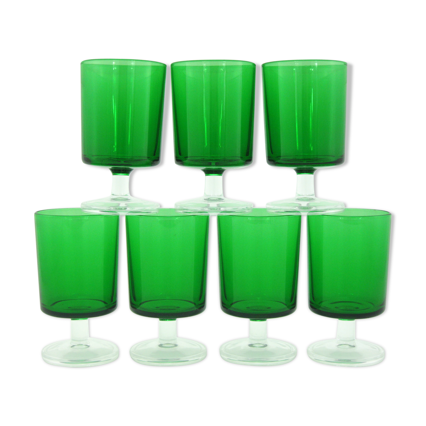 7 bottle green walking glasses - Cavalier Luminarc France 70