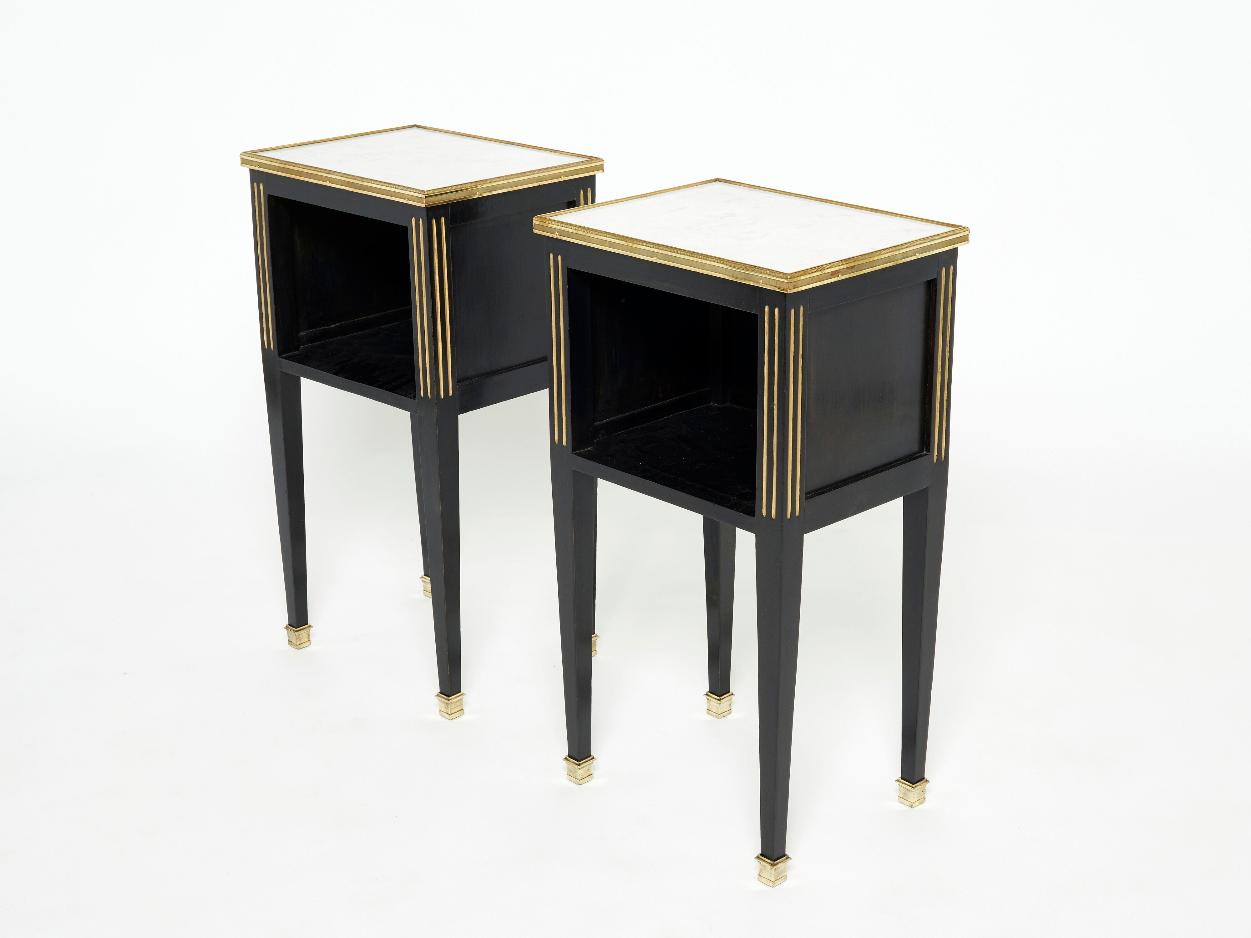 Pair of bedside tables brass brass marble House Jansen 1950