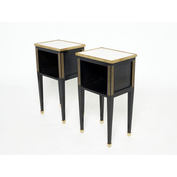 Paire de tables de chevet bois laiton marbre Maison Jansen 1950 | Selency