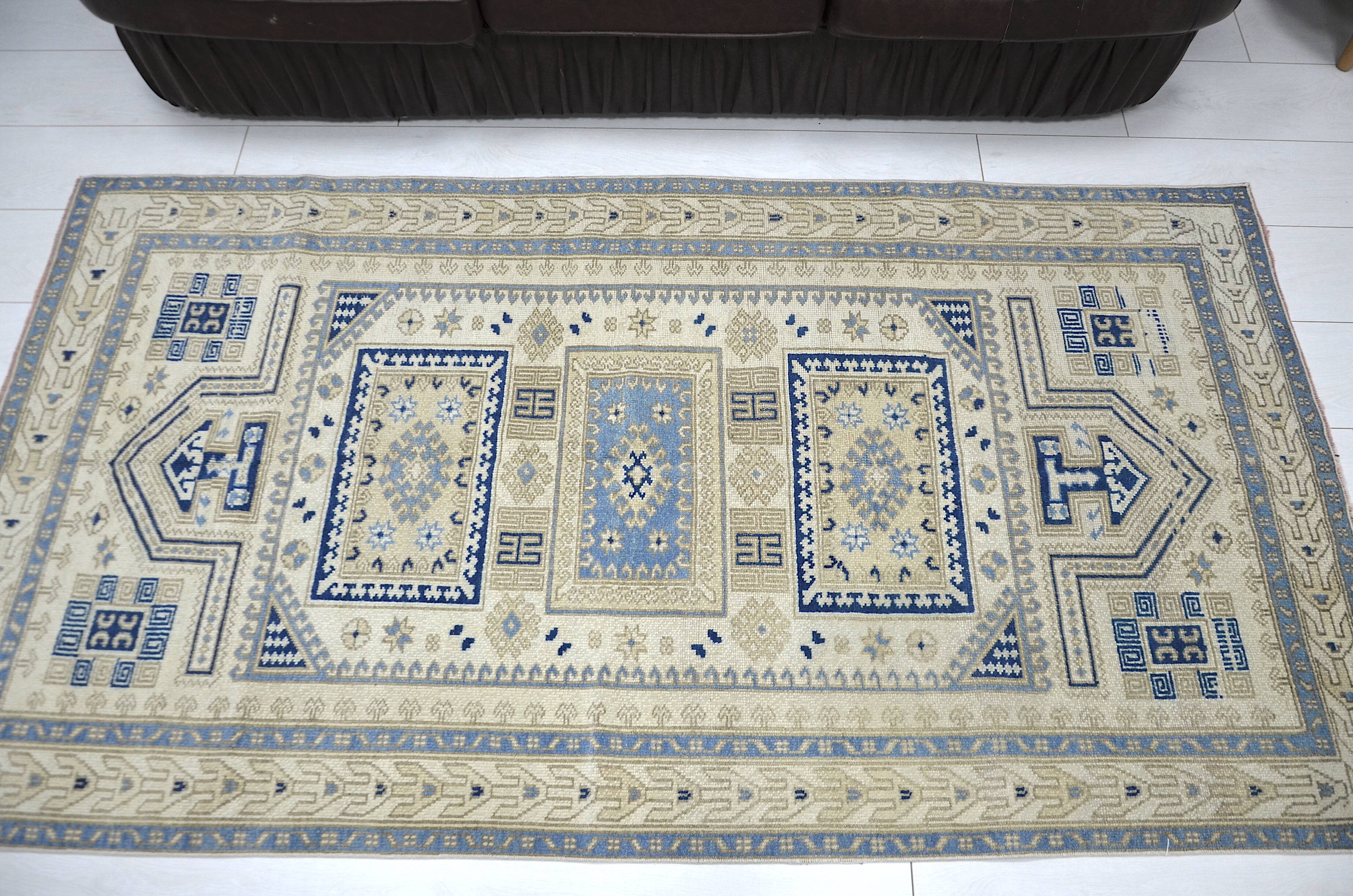 Beige & Blue Turkish Wool Rug sku 2290.