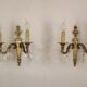 French Pair of Double Empire Brass Wall Sconces with Diamond Crystal Drops
