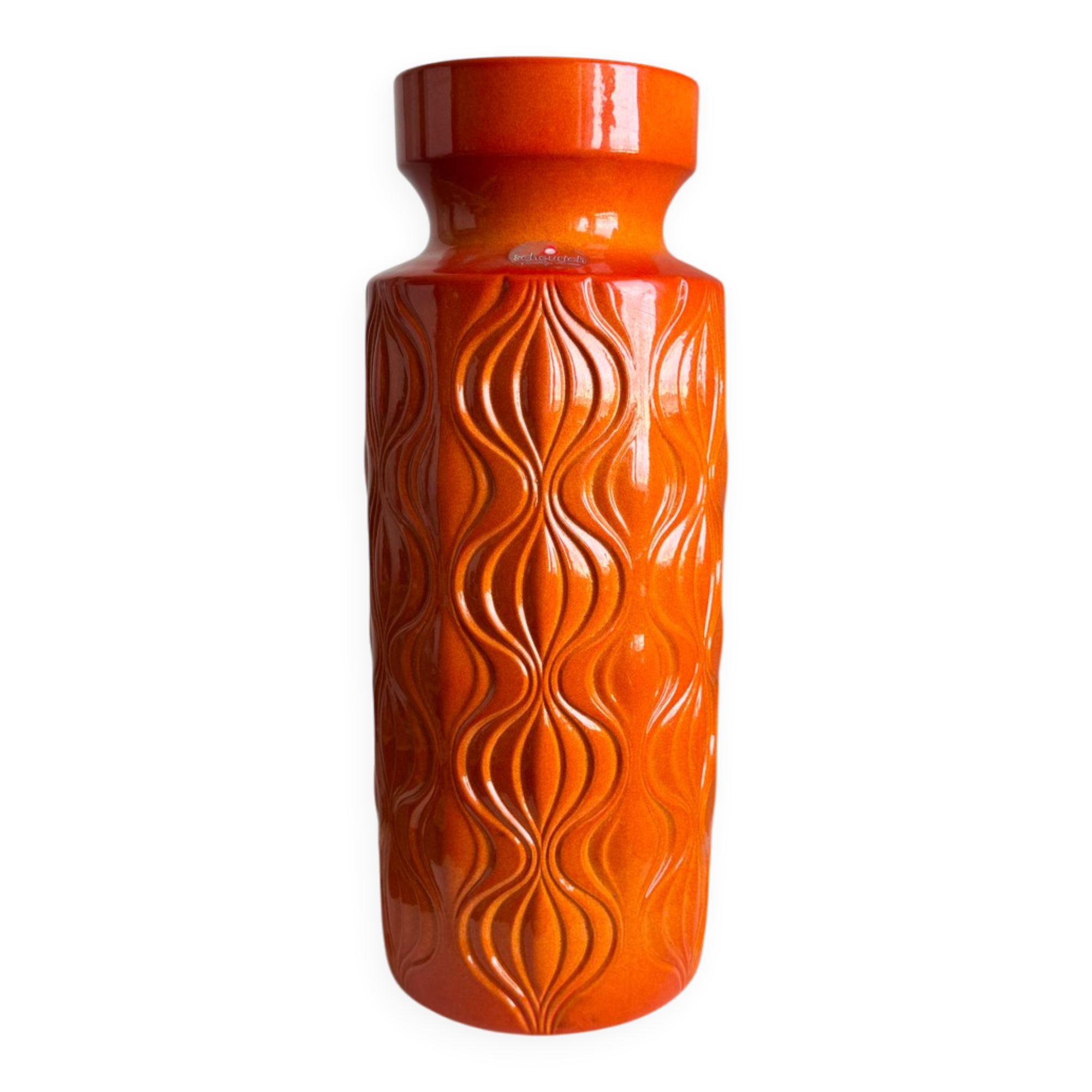 Scheurich Keramik Large Orange Vase: Vintage Mid Century Modern Fat La