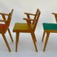 3 french design chairs chene light red yellow green 1960