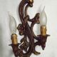 Pair Vintage French Bronze Double Wall Lights Acanthus Leaf & Flower Detail