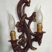 Pair Vintage French Bronze Double Wall Lights Acanthus Leaf & Flower Detail