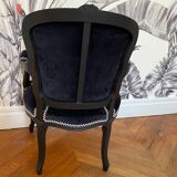 Vintage - Louis XV style armchair - Completely redone - Black velvet 100% cotton - Galon Houlès