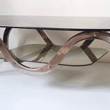 Coffee table chrome metal and smoked glass 70s
