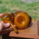 Pourer, Biot amber bubbled glass carafe.