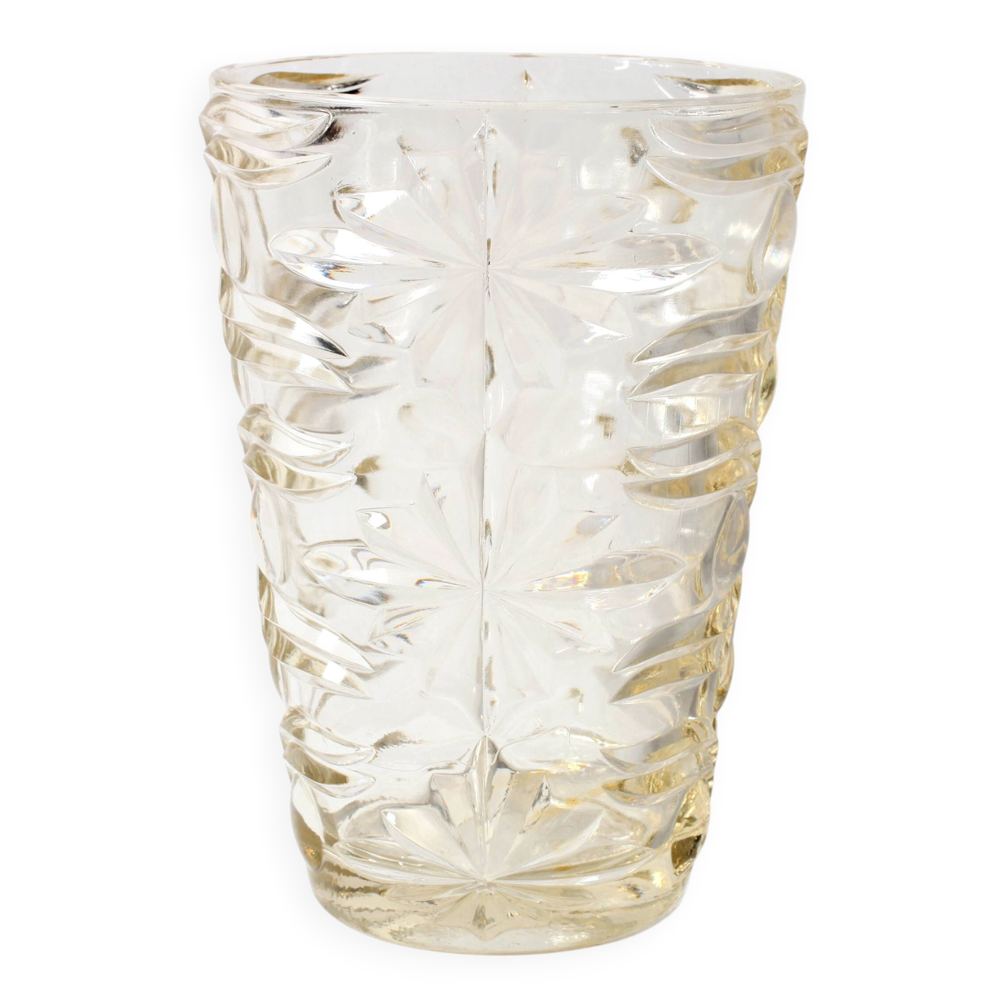 Mid-century Solid Heavy Clear Pattered Glass Flower Vase / Fidenza / Italy