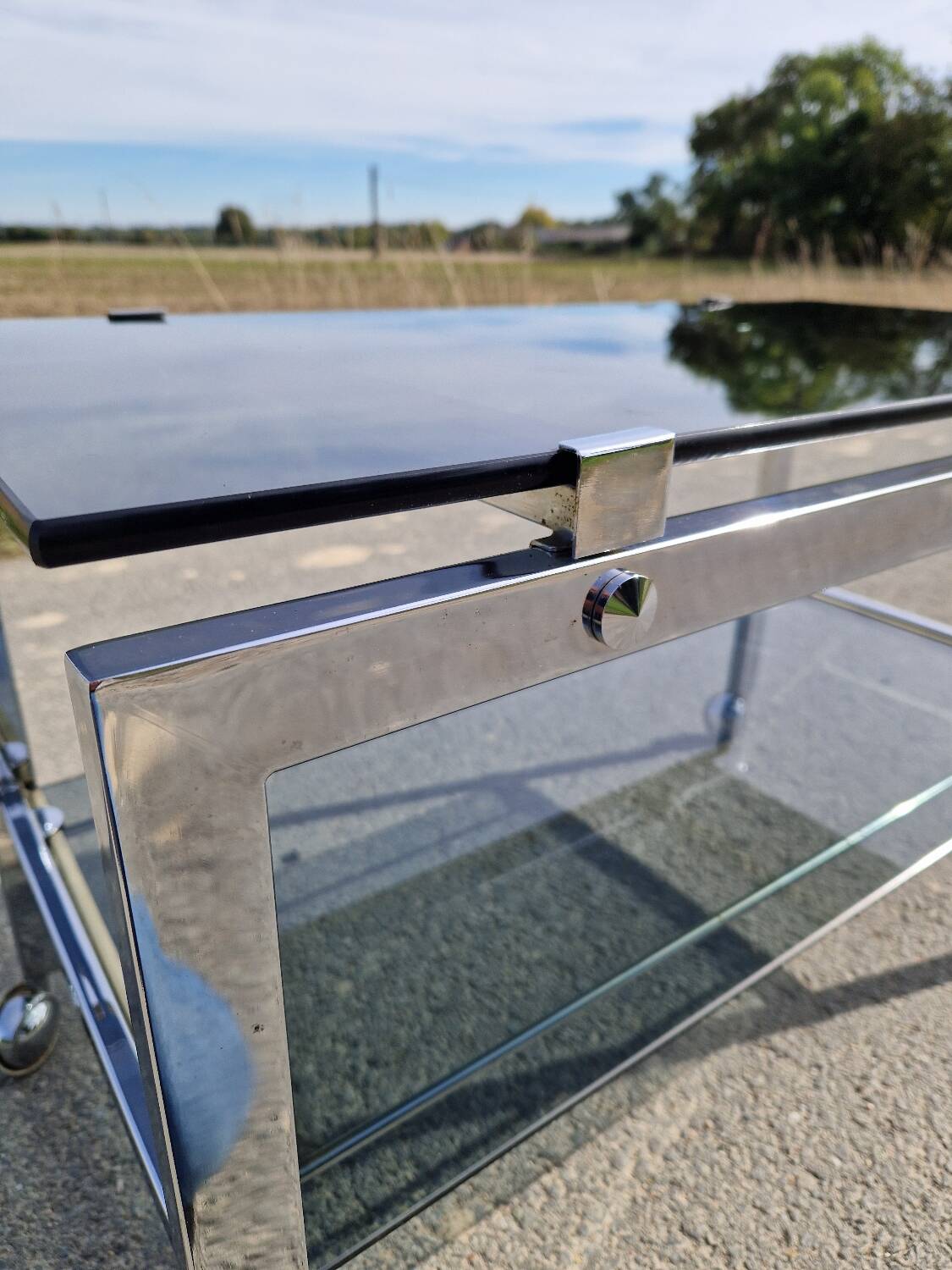 1970s chrome and smoked glass coffee table