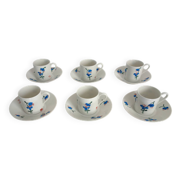 6 Limoges porcelain coffee cups, hand decorated, 1930s