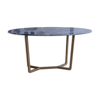 Oval dining table in grey marble Emperador