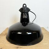 Industrial Black Enamel Factory Lamp with Cast Iron Top, 1950s