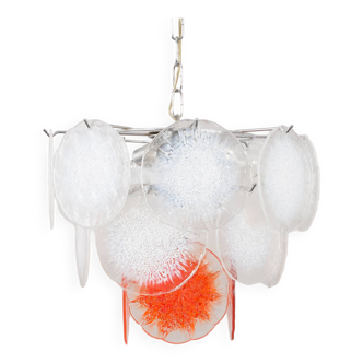Vistosi Murano 18 glass disc chandelier “Fiocchi Di Neve”, Italy, 1970s