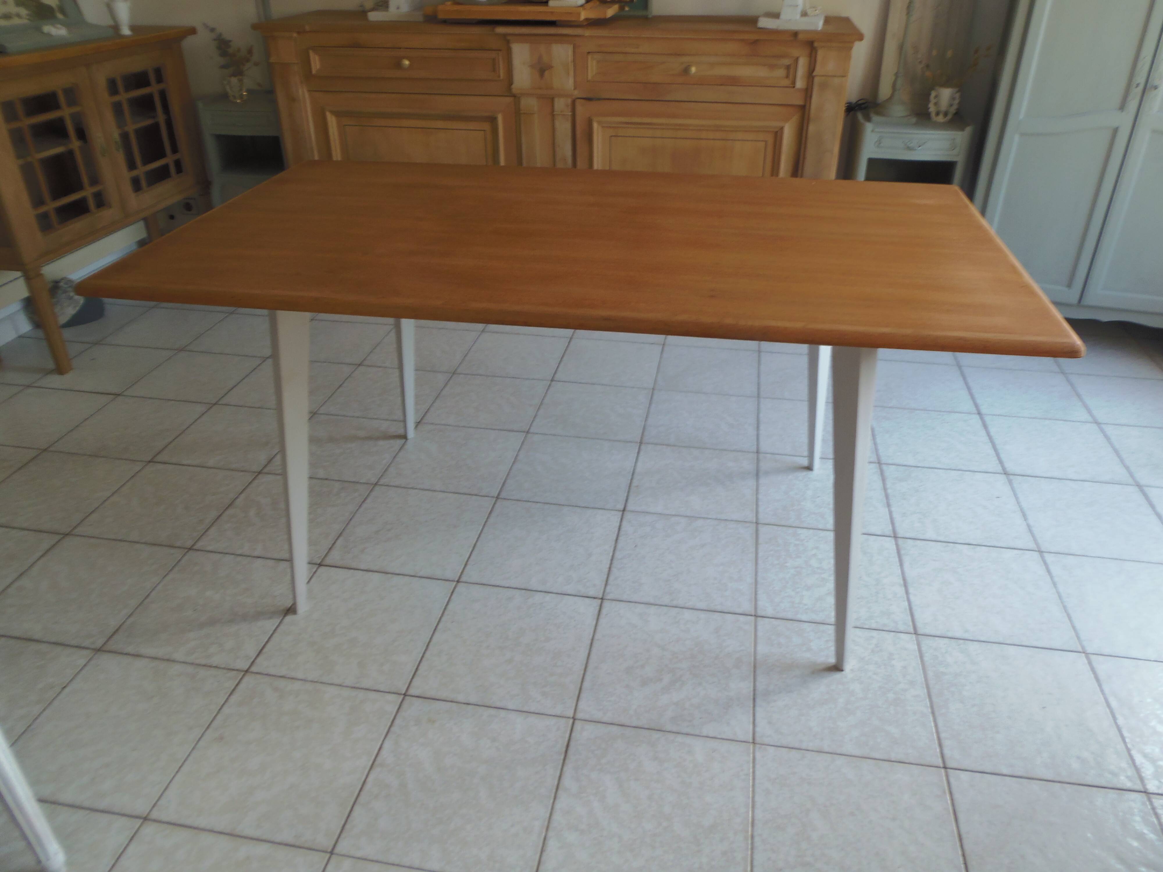 Vintage belt table and pearl gray compass base, wooden top