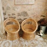 Pair of Vintage Wicker Armchairs for Children